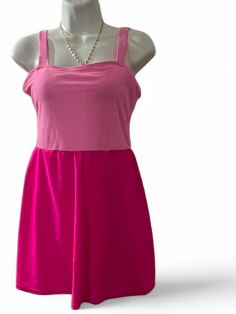 Two-Tone Pink Tank One-Piece Swim Dress